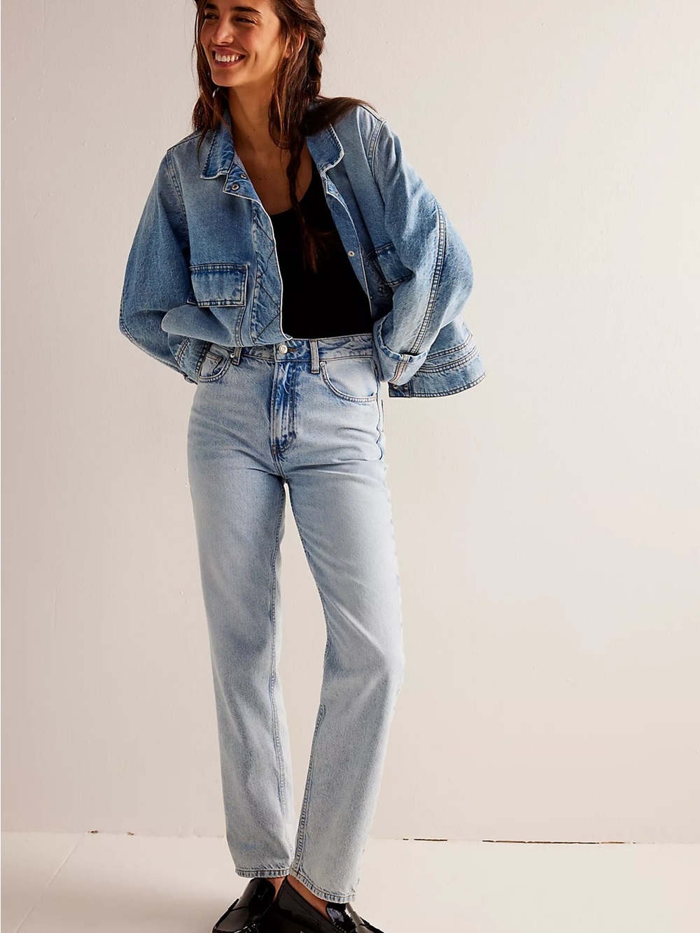 Free People We the Free Pacifica High Rise Slim Straight Leg Jeans Sz 25